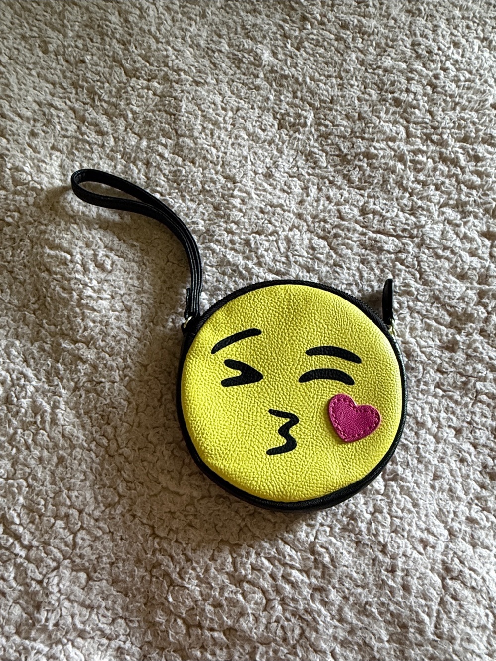 Yellow Kiss Emoji Wristlet Clutch with Pink Heart Accent